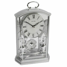 Rhythm Silver Footmen Pendulum Carriage Clock - Silent Swing, Analogue Quartz, Two-Tone Finish, Includes 2x AA Batteries 4RP796WR19