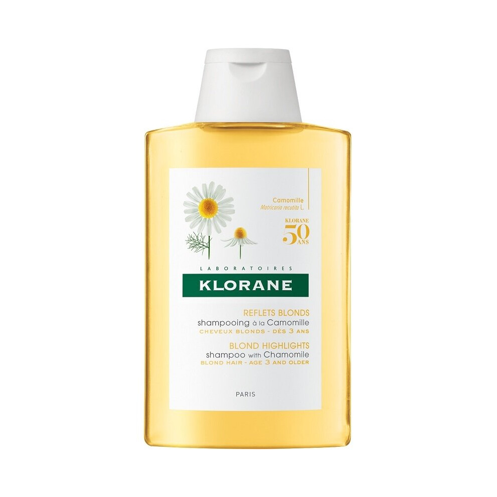 Klorane Blond Highlights Shampoo with Chamomile 200ml - Natural Lightening for Golden Blonde Hair - Free of Silicone, Parabens, SLS