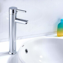 Tall Bathroom Taps Basin Mixer Monobloc Brass Round Single Lever