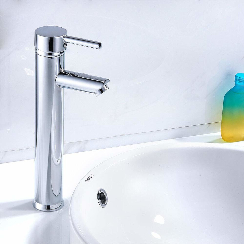 Tall Bathroom Taps Basin Mixer Monobloc Brass Round Single Lever