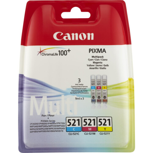 Canon CANON 3-pack inktcartridges CLI-521 Cyan/Magenta/Geel