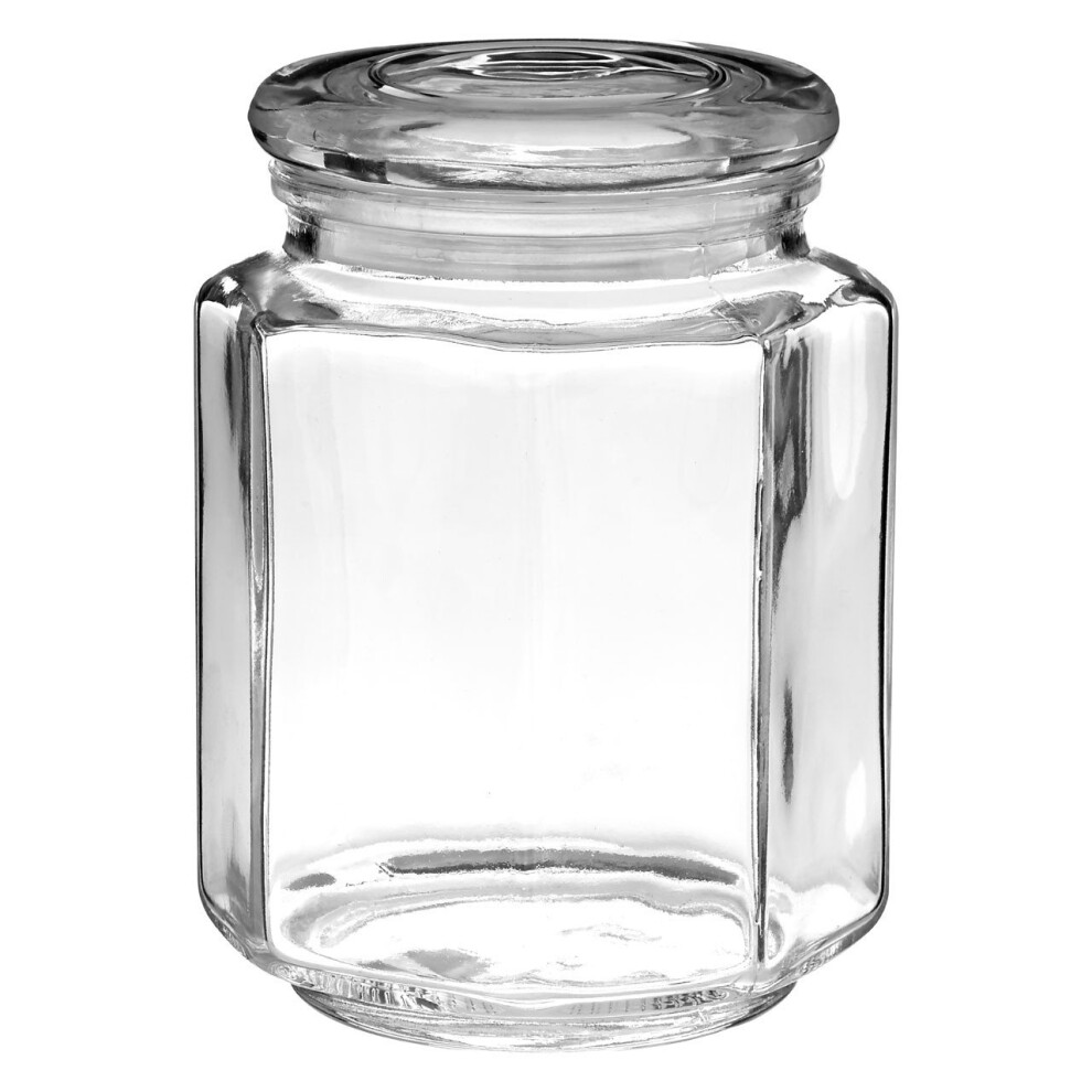 Hexagonal Shape Clear Glass Storage Jar, Small