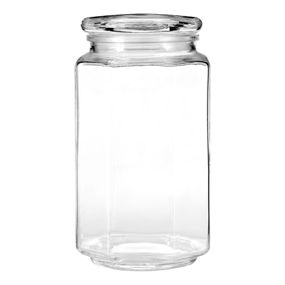 Premier Housewares Hexagonal Shape Clear Glass Storage Jar, Medium White