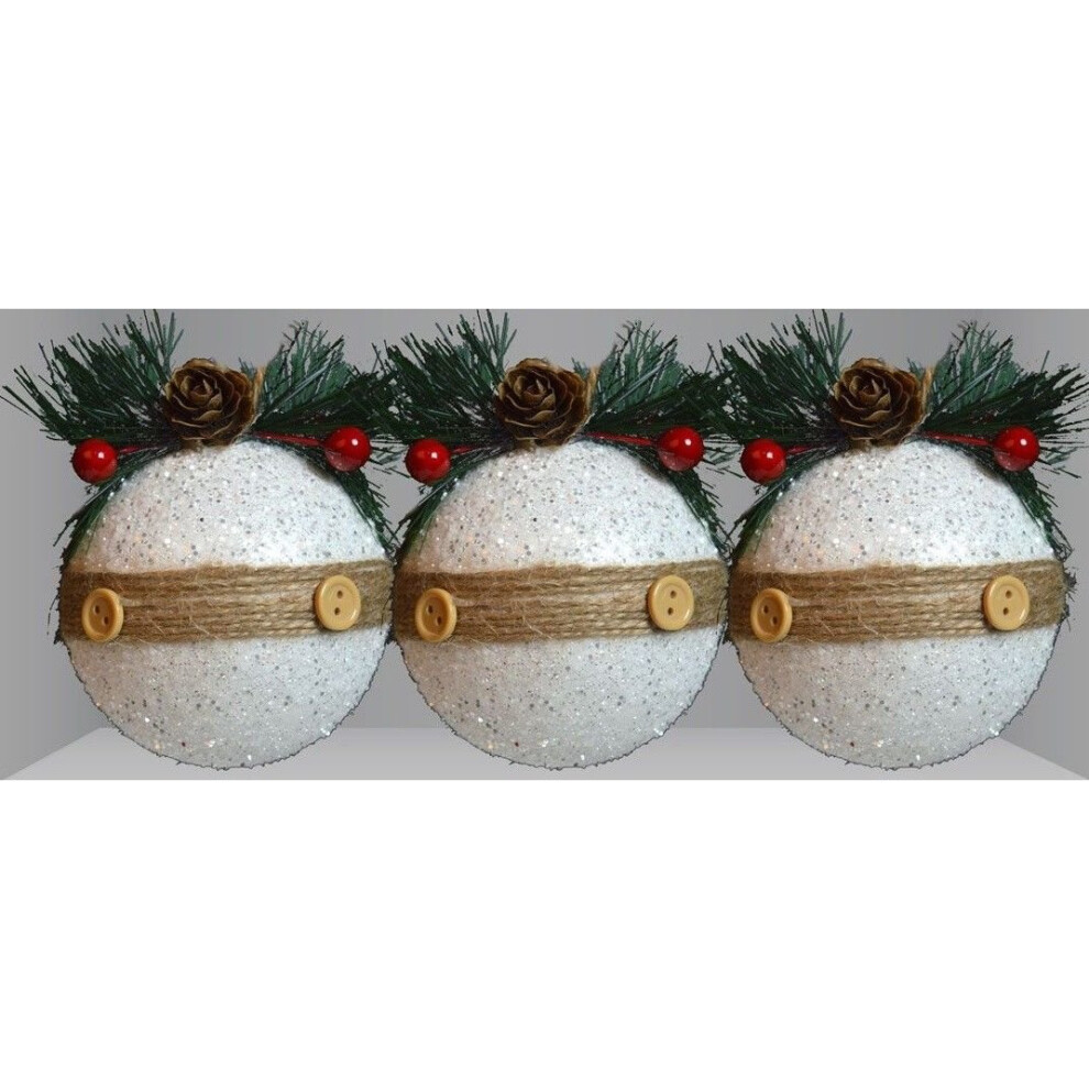 Set of 3 Rustic Large Baubles Cream & Glitter With Berries-image-OPC-PXQNM7-NEW
