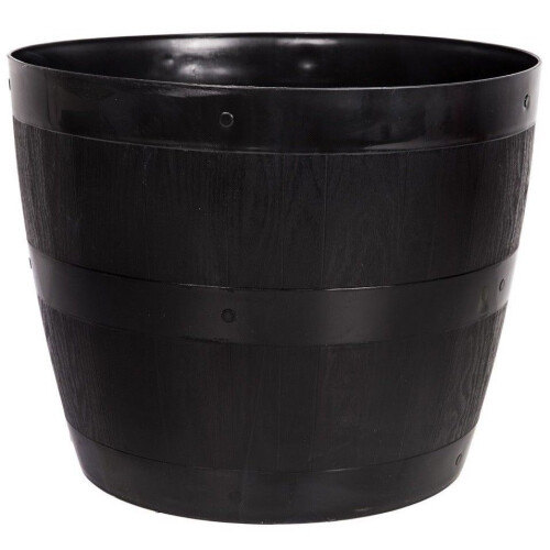 Whitefurzee Barrel Tub Planters Wood Effect Black Plastic Flower Plant Pot 30 Litre or 98 Litre (98 Litre)