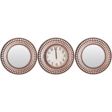 Rammento Set of 3 Brushed Copper Wall Clock & 2 Matching Mirror Wall Hanging Clock Mirror