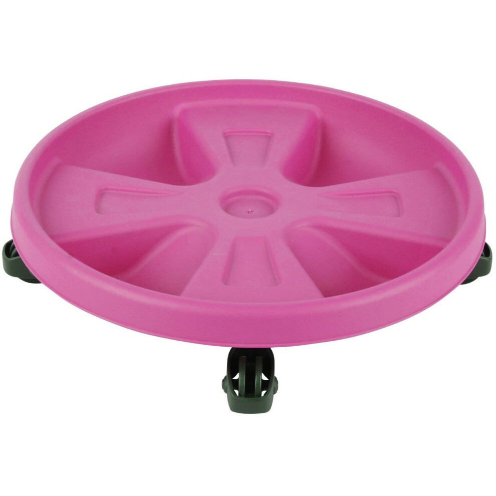 35cm Round Plant Pot Trolley Plant Pot Holder on Wheels (Pink)