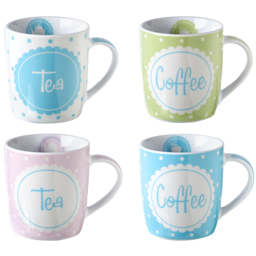 Set of 4 Vintage Ditsy Barrel Large Coffee Mugs Porcelain Polka Dot Design