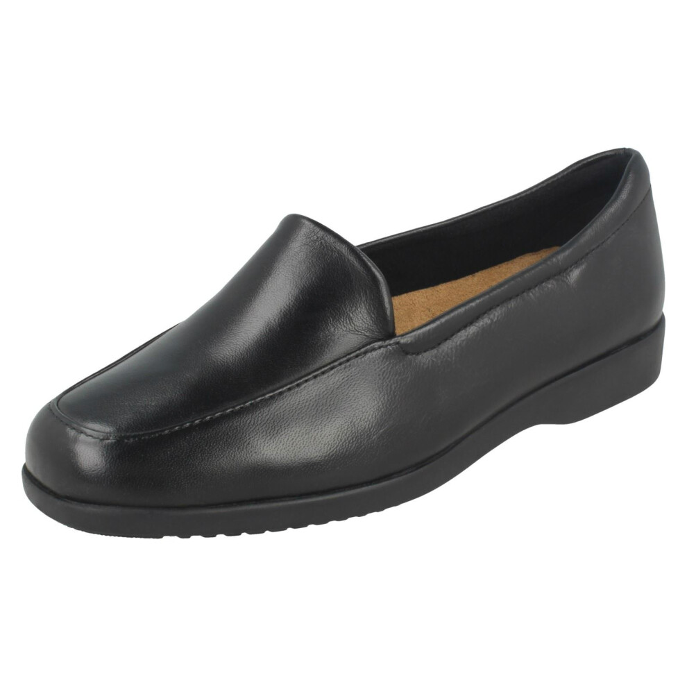 (UK 5.5, Black) Ladies Clarks Flat Loafer Style Shoes Georgia - EE Fit