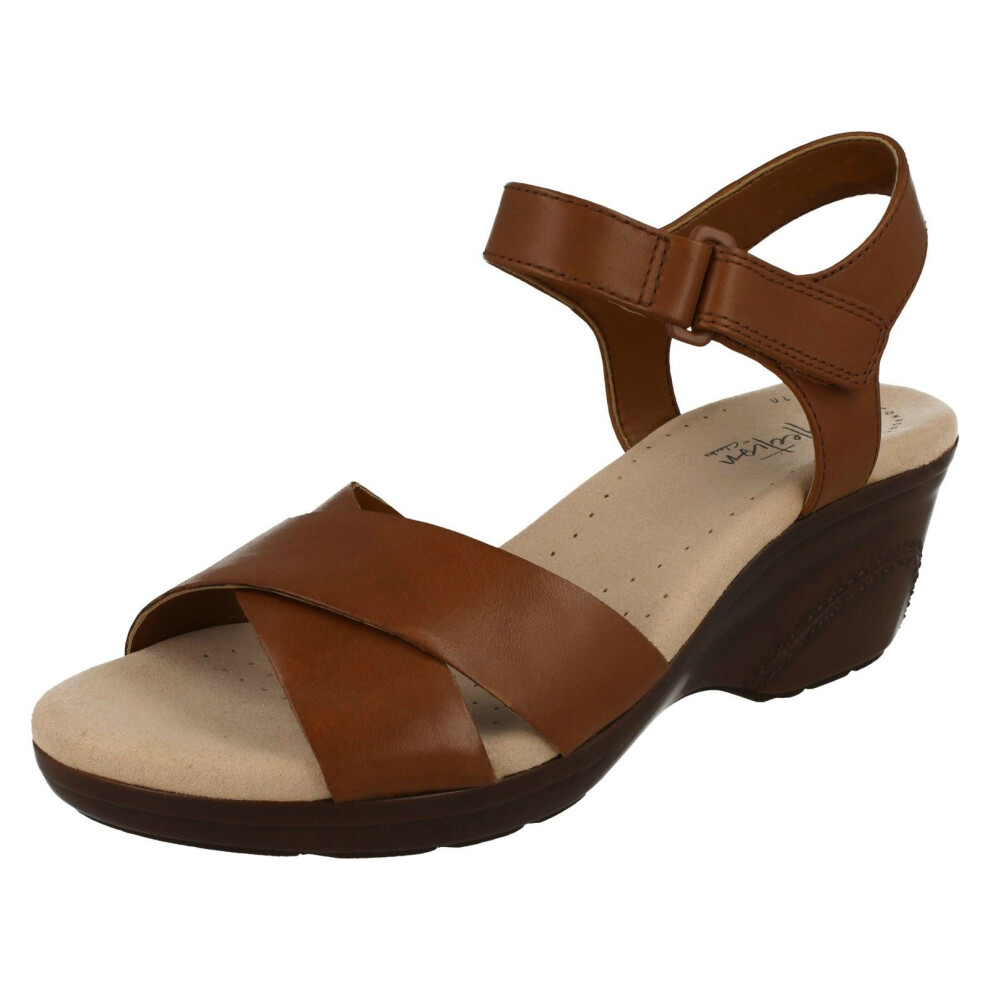 (UK 8, Mahogany (Brown)) Ladies Clarks Casual Wedge Sandals Lynette Deb - D Fit