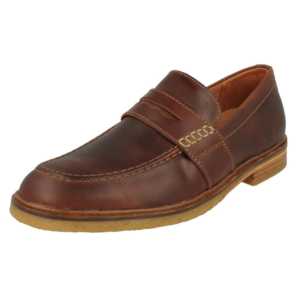 (UK 6, Mahogany (Brown)) Mens Clarks Slip on Loafers Clarkdale Flow - G Fit