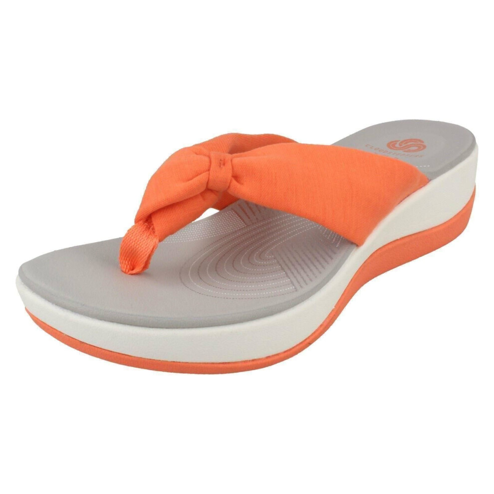 (UK 8, Coral (Orange)) Ladies Clarks Cloud Steppers Toe Post Sandals Arla Glison - D Fit