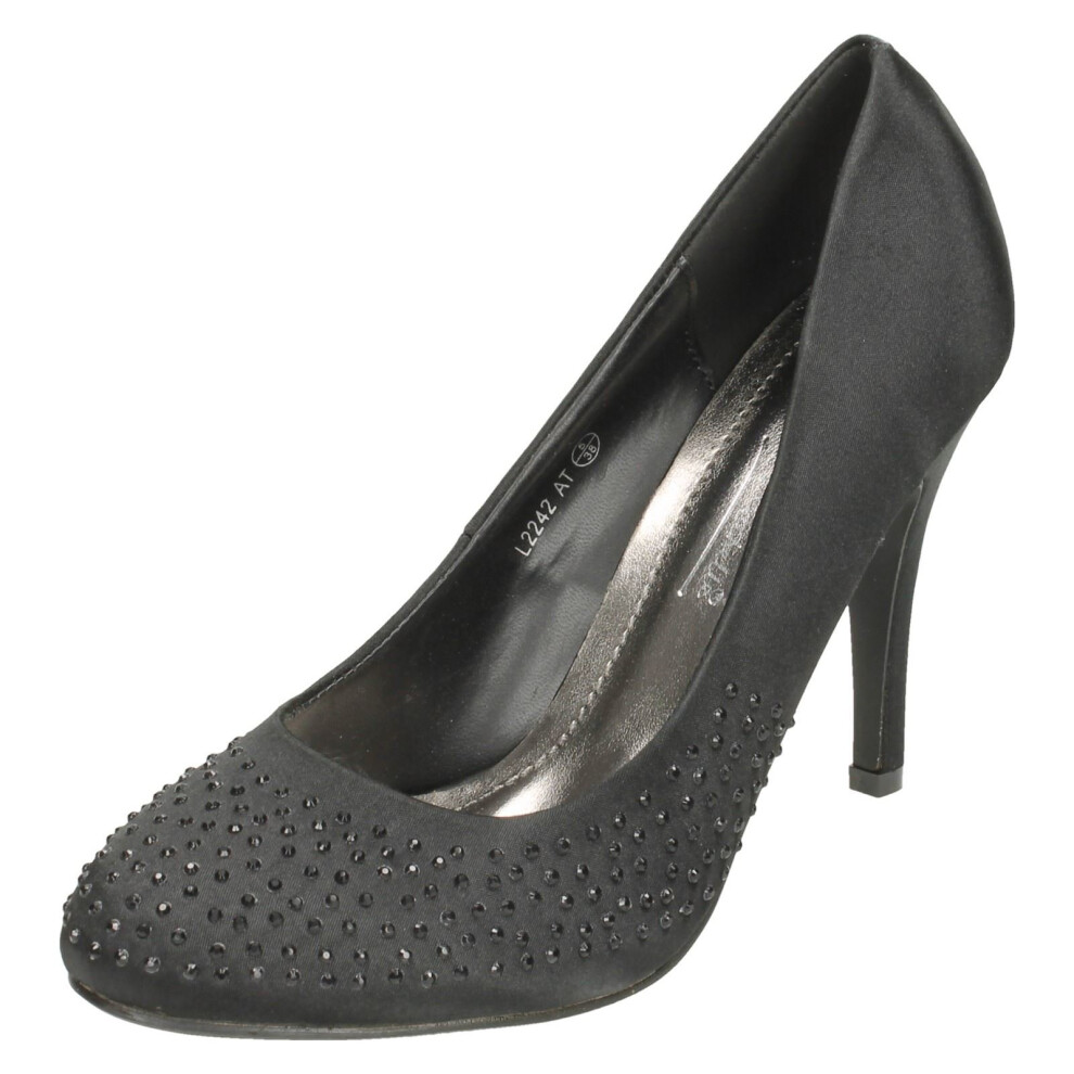 Anne Michelle (Uk 3, Black) Ladies Diamante Court Shoes