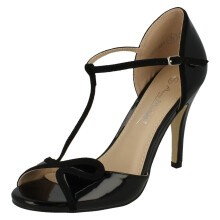 (UK 4, Black) Ladies Anne Michelle T-Bar Sandals