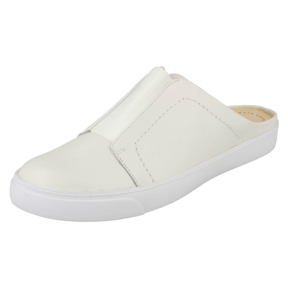 (UK 4.5, White) Ladies Clarks Slip On Mule Shoes Glove Ella - D Fit