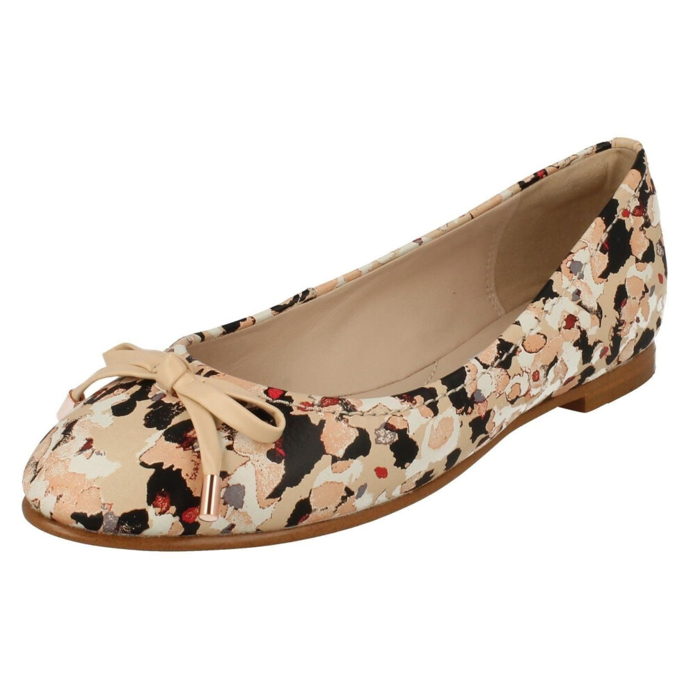 (UK 6, Floral (Beige)) Ladies Clarks Flat Dolly Shoes Grace Lily - D Fit