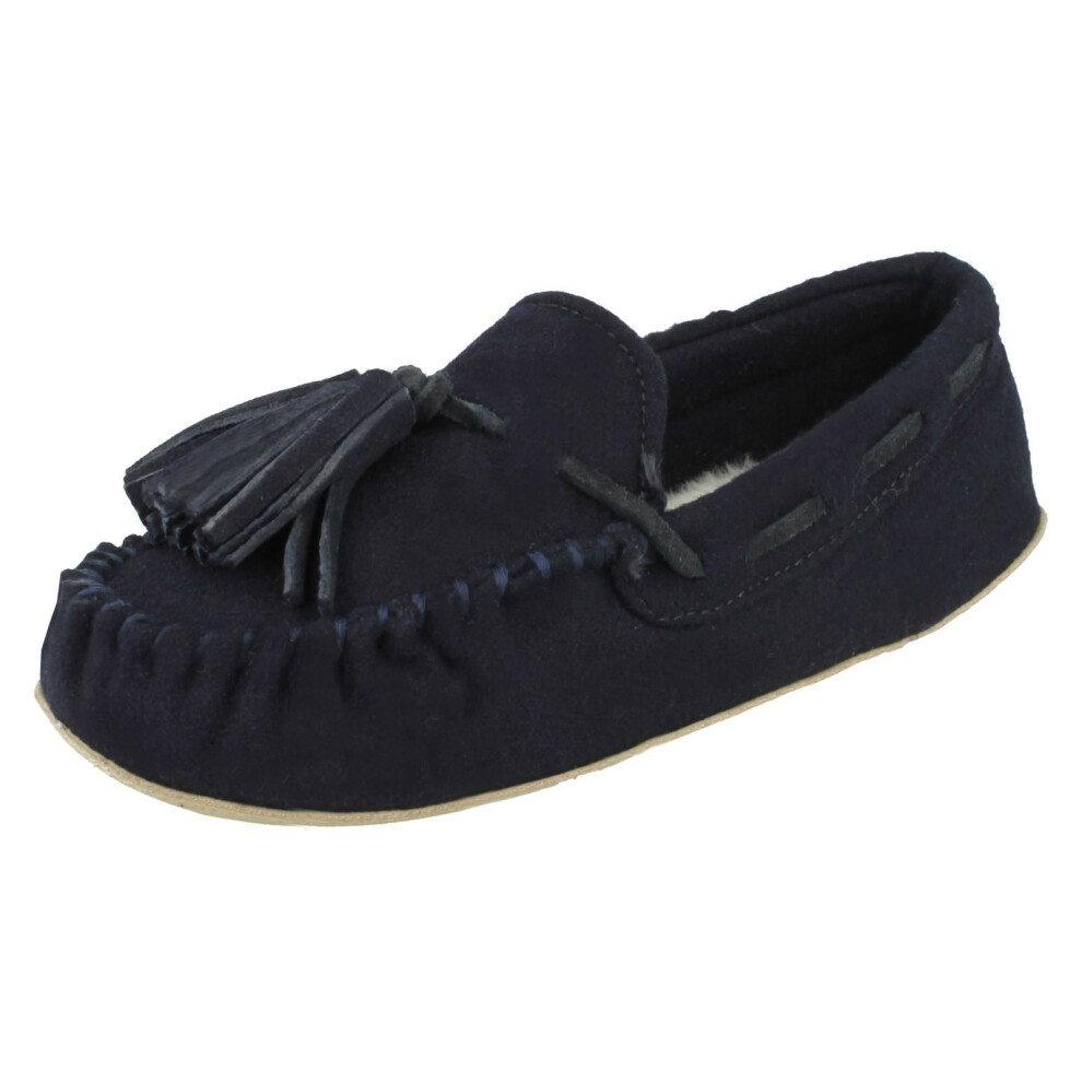 (UK 3, Navy (Blue)) Ladies Clarks Moccassin Style Slippers Cozily Comfy - D Fit