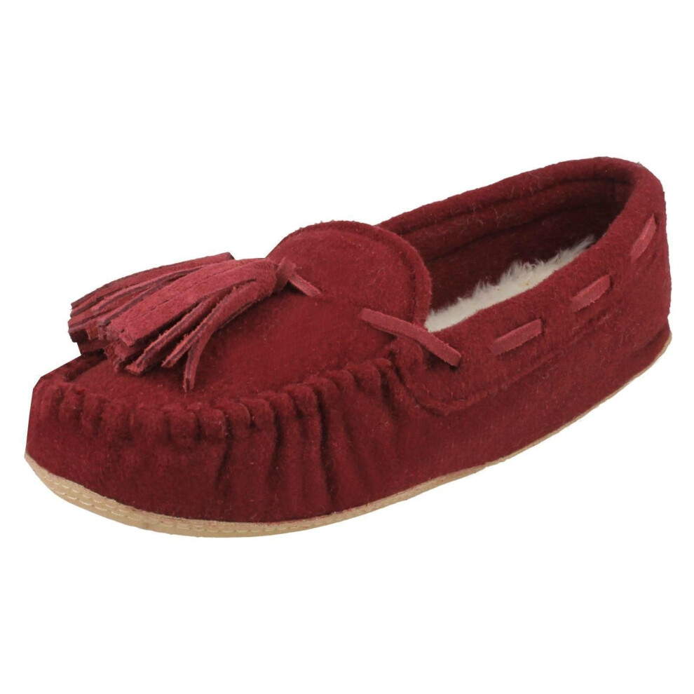 (UK 8, Burgundy (Red)) Ladies Clarks Moccassin Style Slippers Cozily Comfy - D Fit