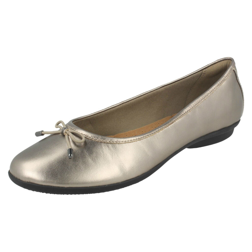 (UK 3, Pewter (Silver)) Ladies Clarks Ballerina Flats With Bow Trim Gracelin Blu - D Fit
