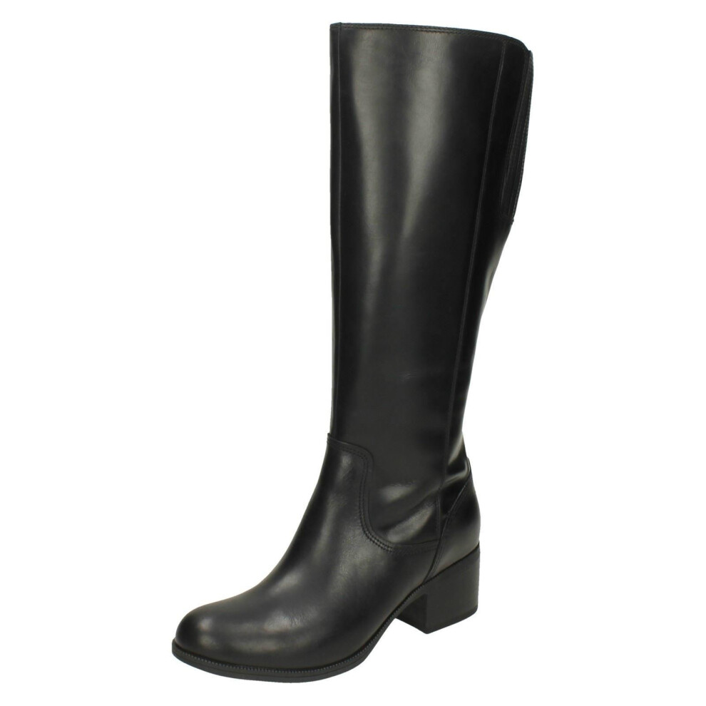 (UK 3, Black) Ladies Clarks Knee Length Heeled Boots Maypearl Viola - D Fit