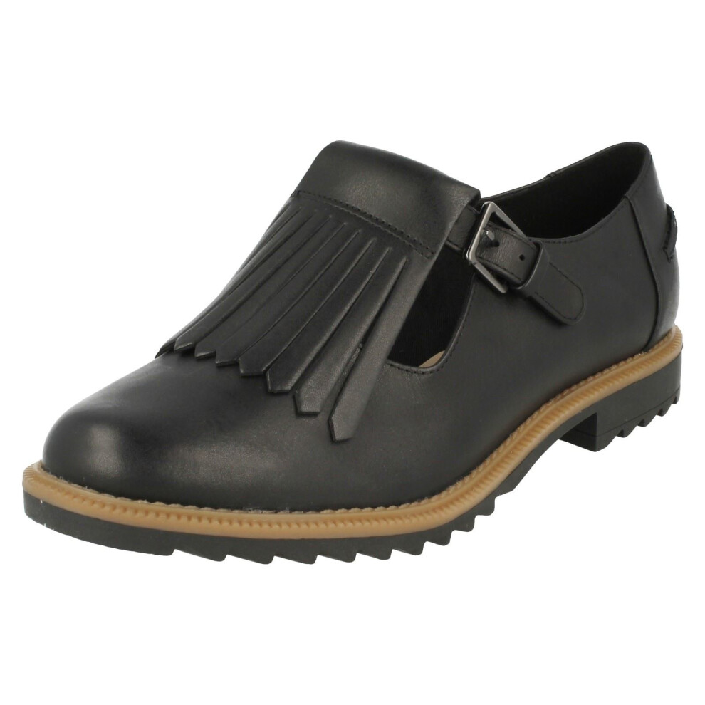 (UK 3, Black) Ladies Clarks Buckle Fastened Fringe Flats Griffin Mia - D Fit