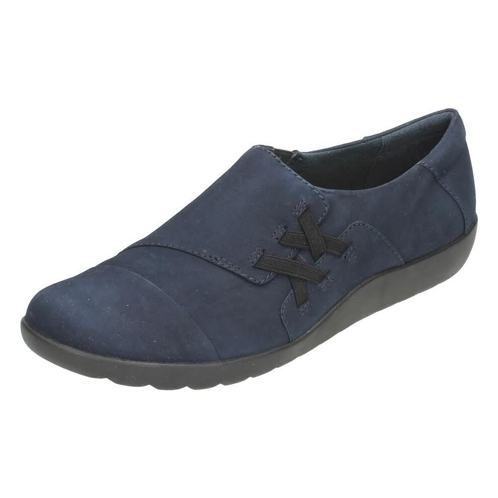 (UK 4, Navy (Blue)) Ladies Clarks Smart Slip On Shoes Medora Sandy - D Fit