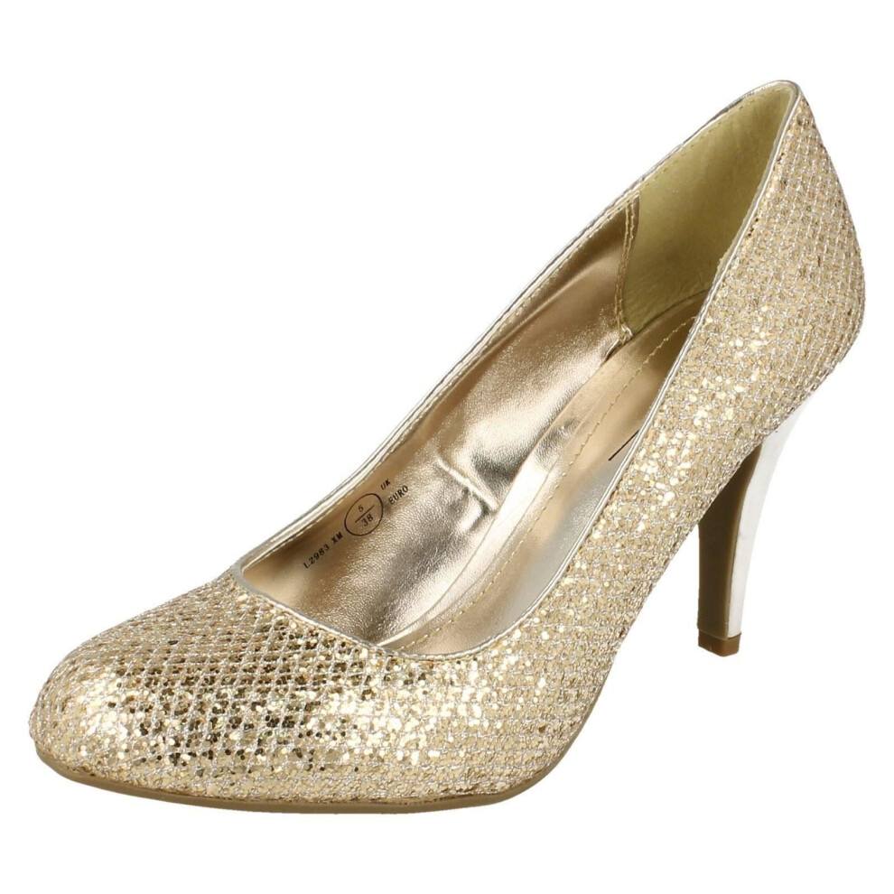 (UK 5, Gold) Ladies Anne Michelle Formal Glitter Court Shoes