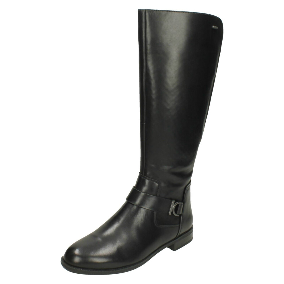 (UK 4, Black) Ladies Clarks Zip Up Knee High Leather Boots Mint Treat - D Fit