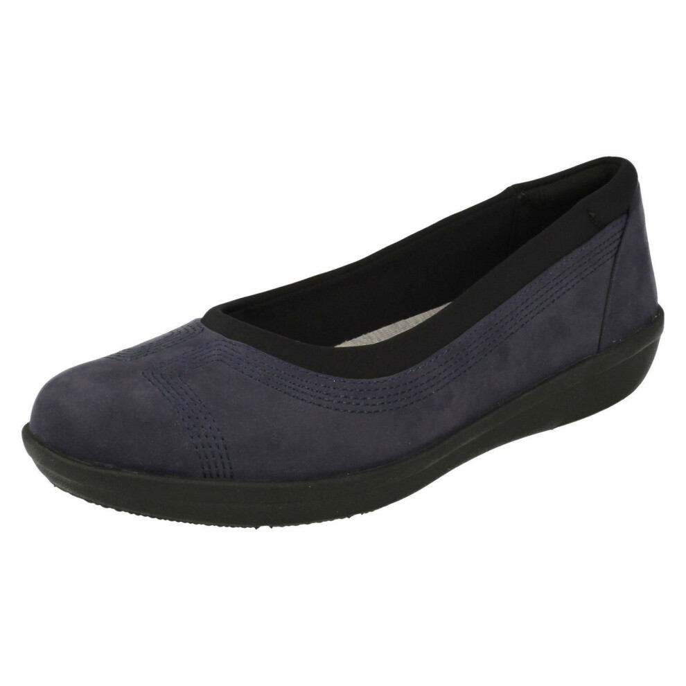 (UK 3.5, Navy (Blue)) Ladies Clarks Cloud Steppers Flat Shoes Ayla Low - D Fit