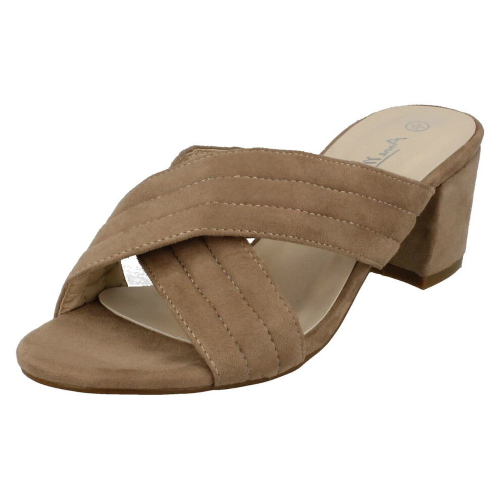 (UK 5, Nude (Beige)) Ladies Anne Michelle Mid Heel X Strap Vamp Mule Sandals