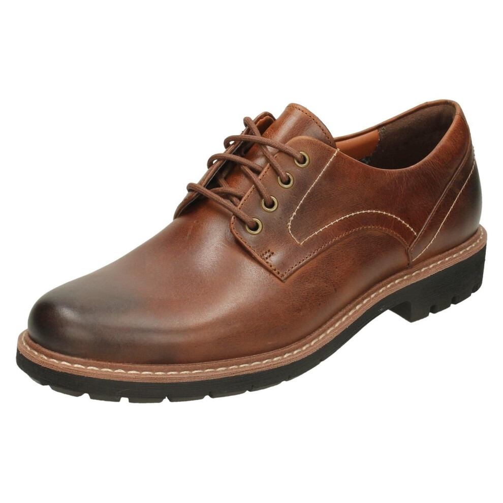 (UK 8.5, Dark Tan (Brown)) Mens Clarks Smart Lace Up Shoes Batcombe Hall - G Fit