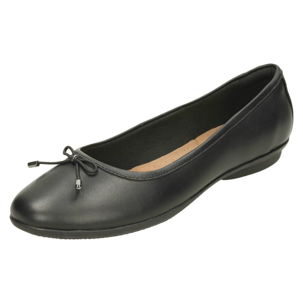 (UK 3, Black) Ladies Clarks Ballerina Flats With Bow Trim Gracelin Blu - D Fit