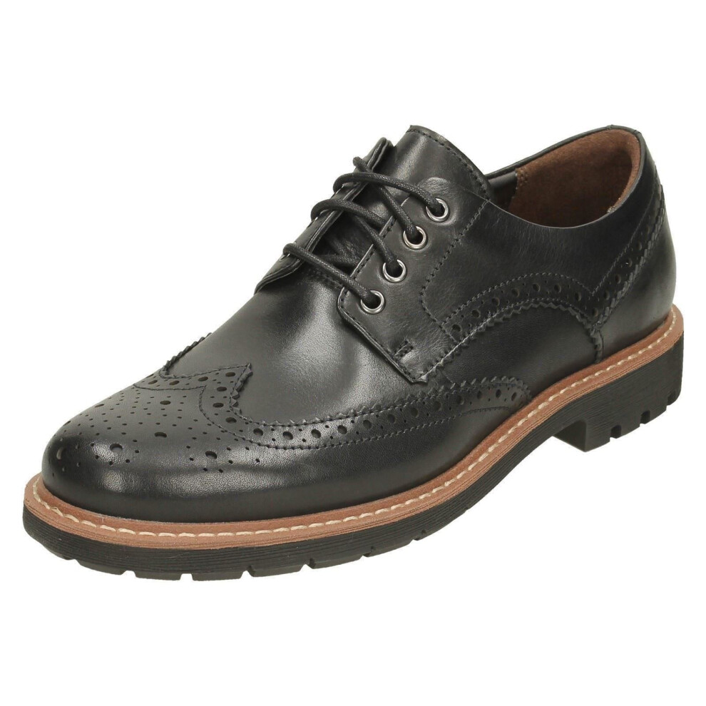 (UK 10.5, Black) Mens Clarks Formal Brogues Batcombe Wing - G Fit