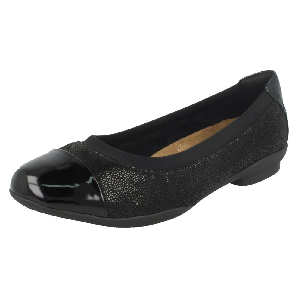 (UK 3, Black) Ladies Clarks Ballerina Flats Neenah Garden - E Fit