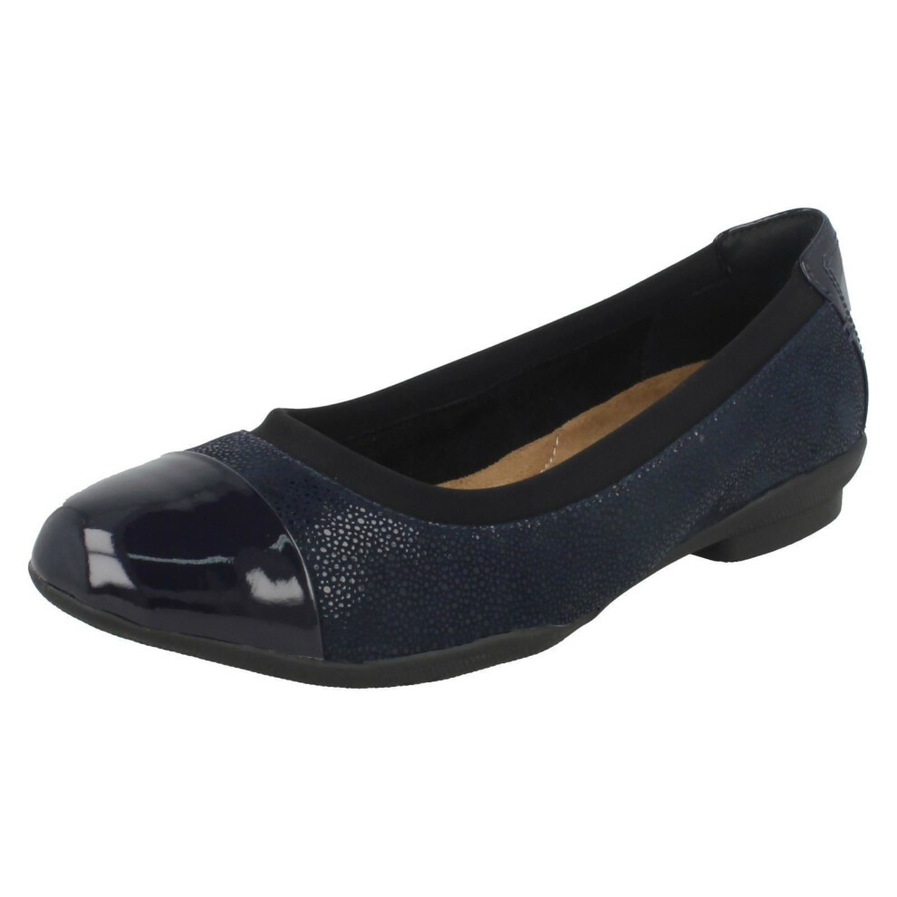 (UK 3, Navy (Blue)) Ladies Clarks Ballerina Flats Neenah Garden - E Fit