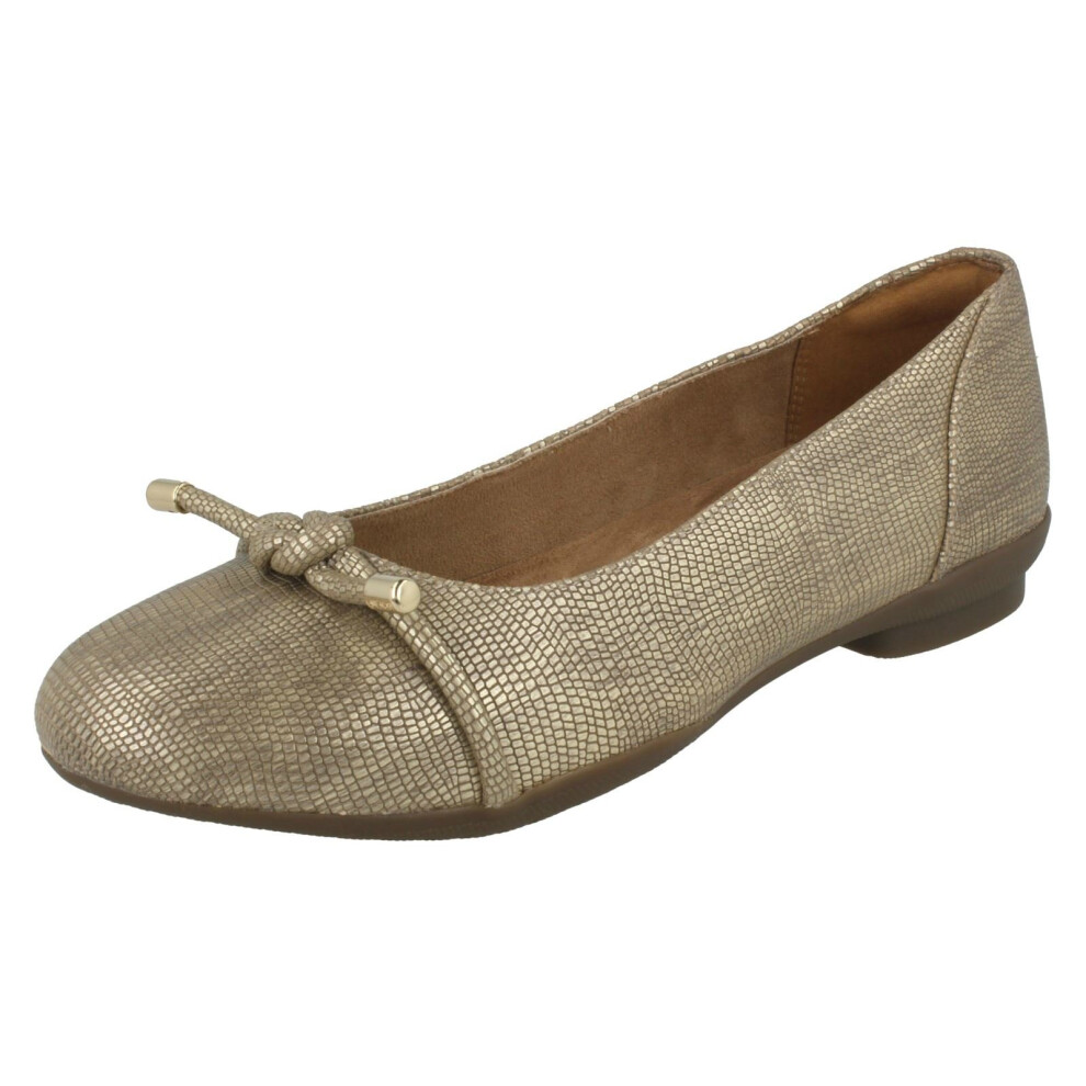 (UK 4, Gold) Ladies Clarks Ballerina Flats Neenah Poppy - E Fit