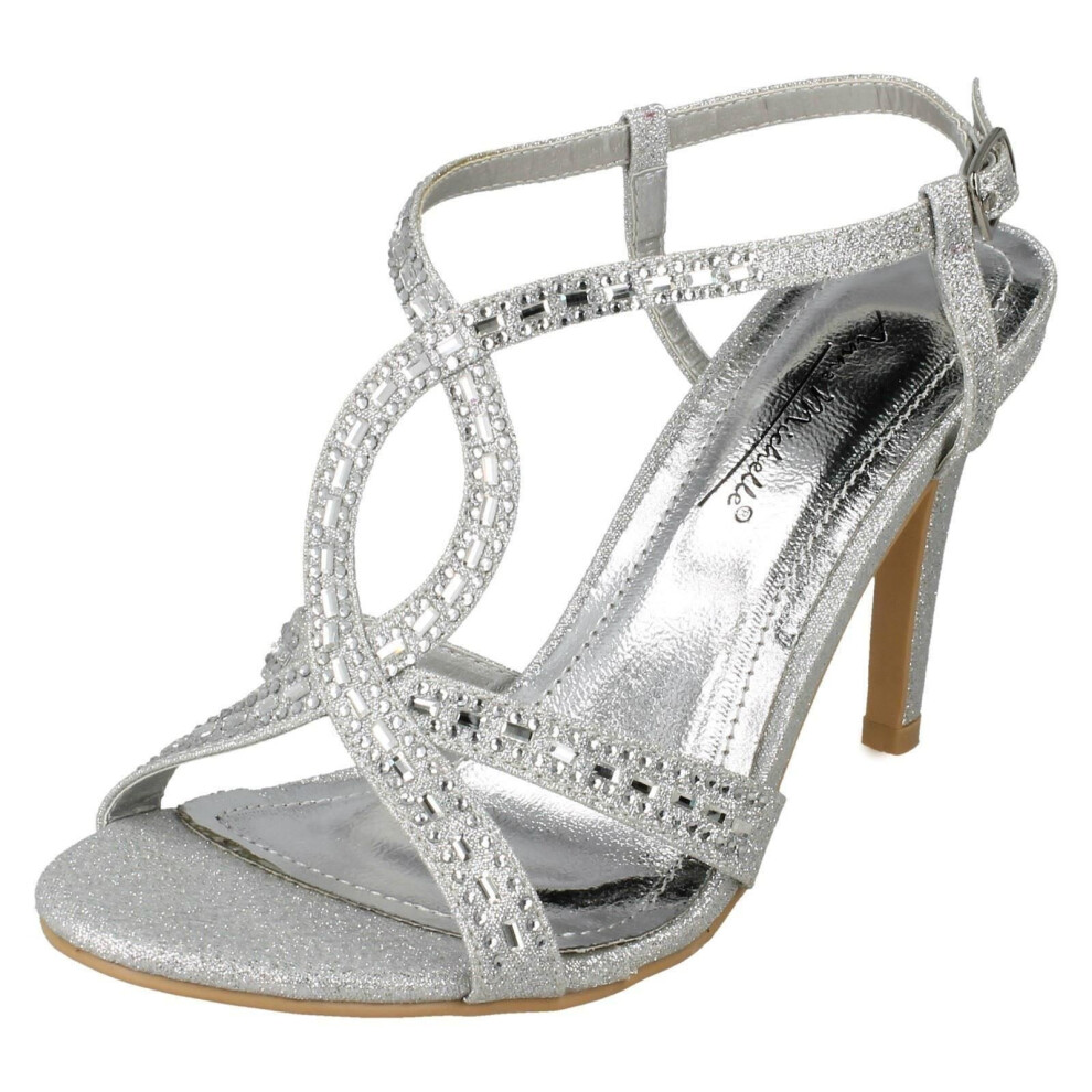 Anne Michelle (Uk 5, ) Ladies Jewelled Strappy Sandals Silver