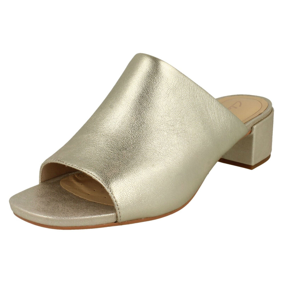 (UK 3, Champagne (Gold)) Ladies Clarks Heeled Mule Sandals Orabella Daisy - D Fit