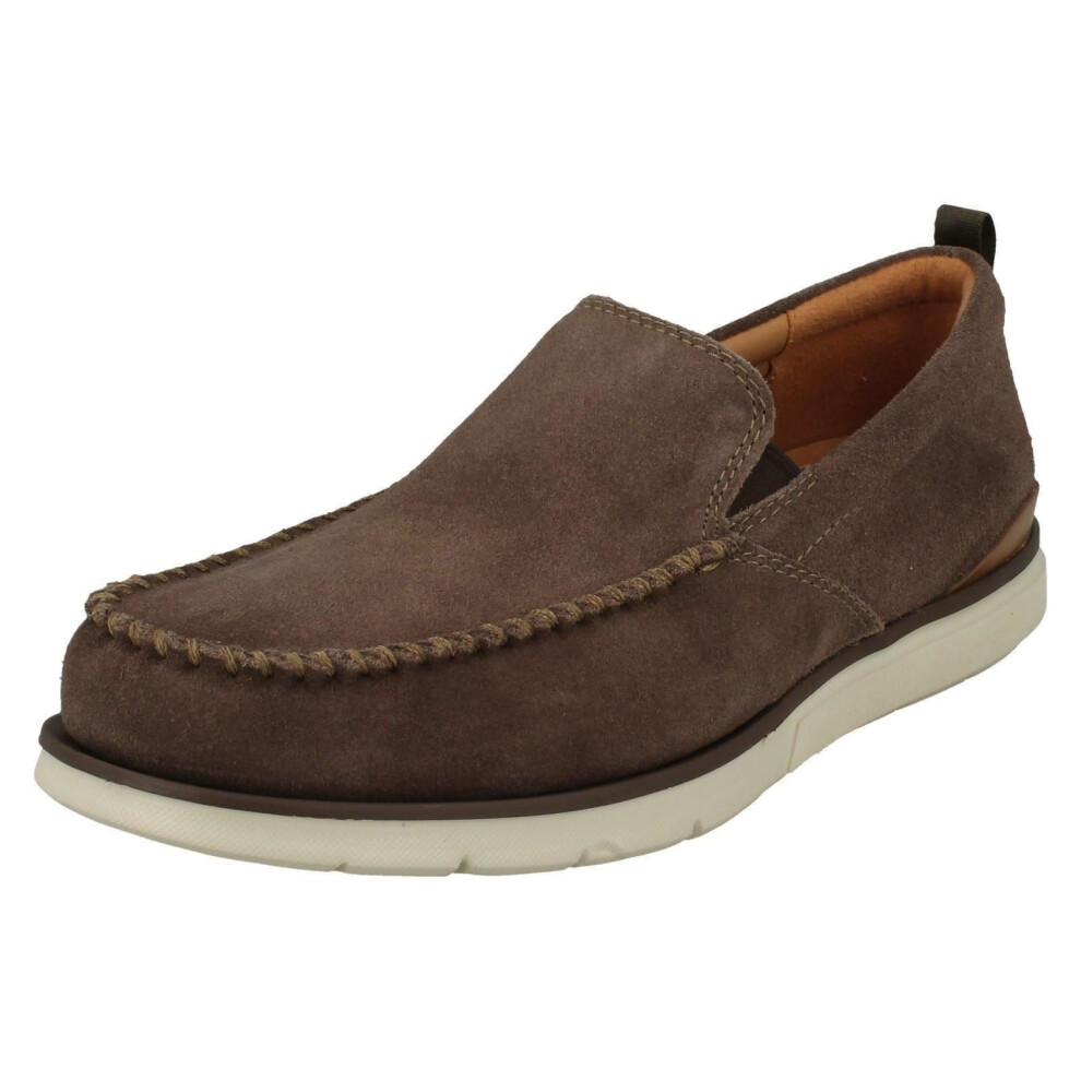 (UK 10, Taupe (Brown)) Mens Clarks Casual Slip On Shoes Edgewood Step - G Fit