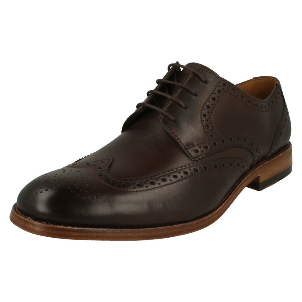 (UK 8, Dark Brown (Brown)) Mens Clarks Formal Brogue Detailed Shoes James Wing - G Fit