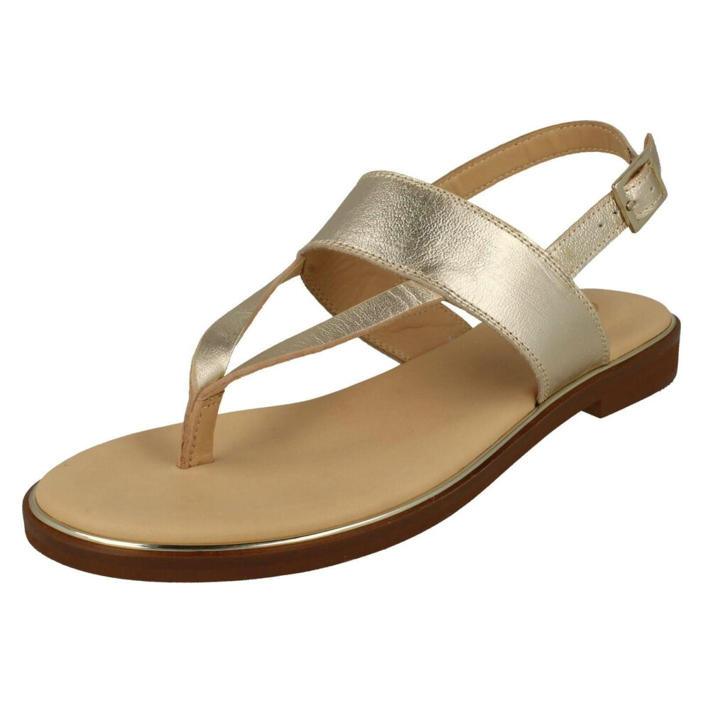 (UK 4.5, Champagne (Gold)) Ladies Clarks Stylish Toe Post Sandals Ellis Opal - D Fit