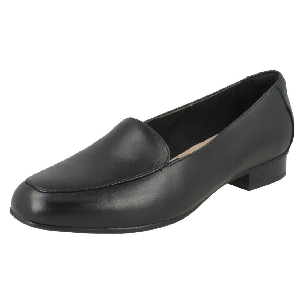 (UK 6.5, Black) Ladies Clarks Low Heeled Loafers Juliet Lora - E Fit