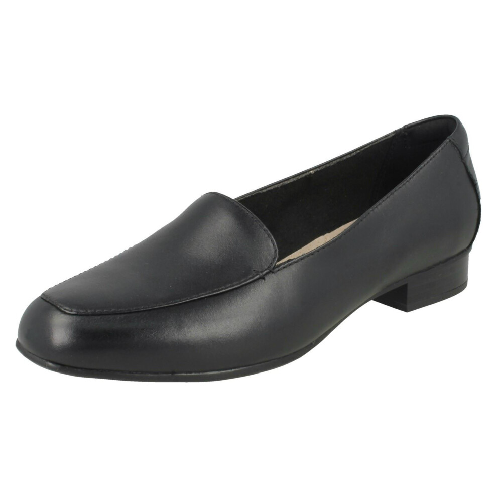 (UK 5.5, Black) Ladies Clarks Low Heeled Loafers Juliet Lora - E Fit