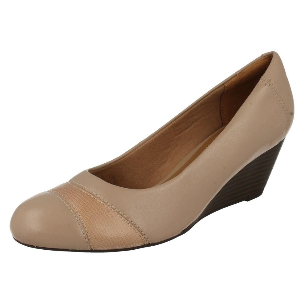 (UK 7, Sand (Beige)) Ladies Clarks Wedge Heeled Shoes Brielle Tacha - D Fit