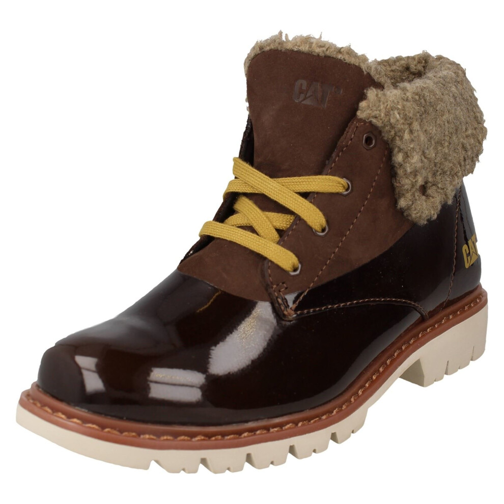 (UK 3, Chocolate (Brown)) Ladies Caterpillar Ankle Boots Hub Fur