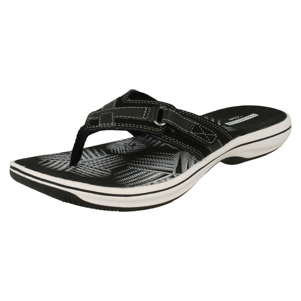 (UK 7, Black) Ladies Clarks Toe Post Sandals Brinkley Sea - D Fit