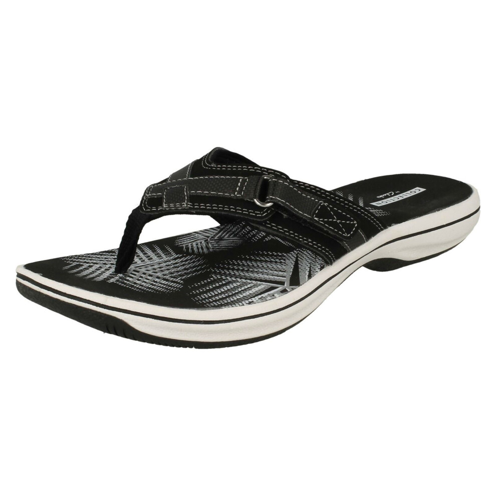 (UK 4, Black) Ladies Clarks Toe Post Sandals Brinkley Sea - D Fit