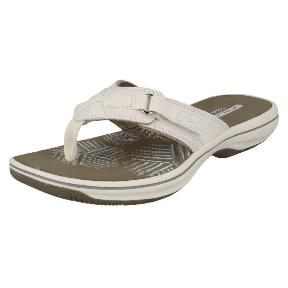 (UK 7, White) Ladies Clarks Toe Post Sandals Brinkley Sea - D Fit