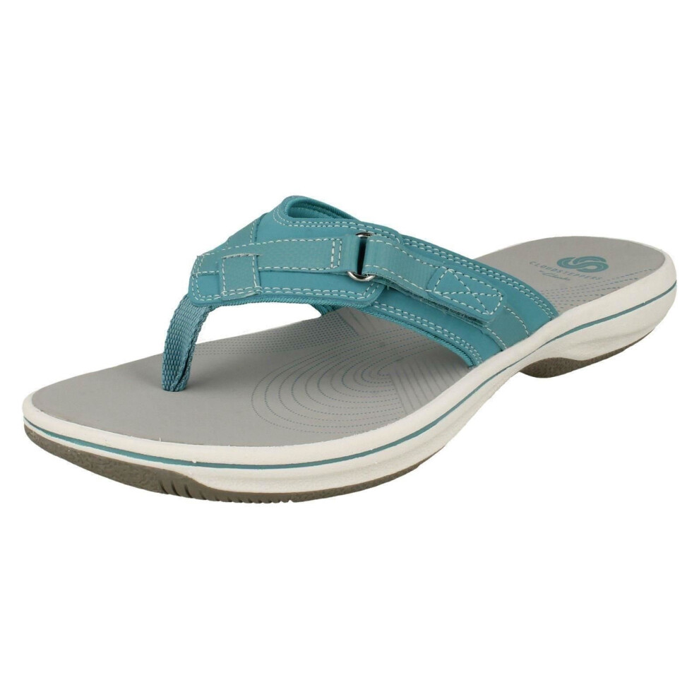 (UK 8, Aqua (Blue)) Ladies Clarks Toe Post Sandals Brinkley Sea - D Fit