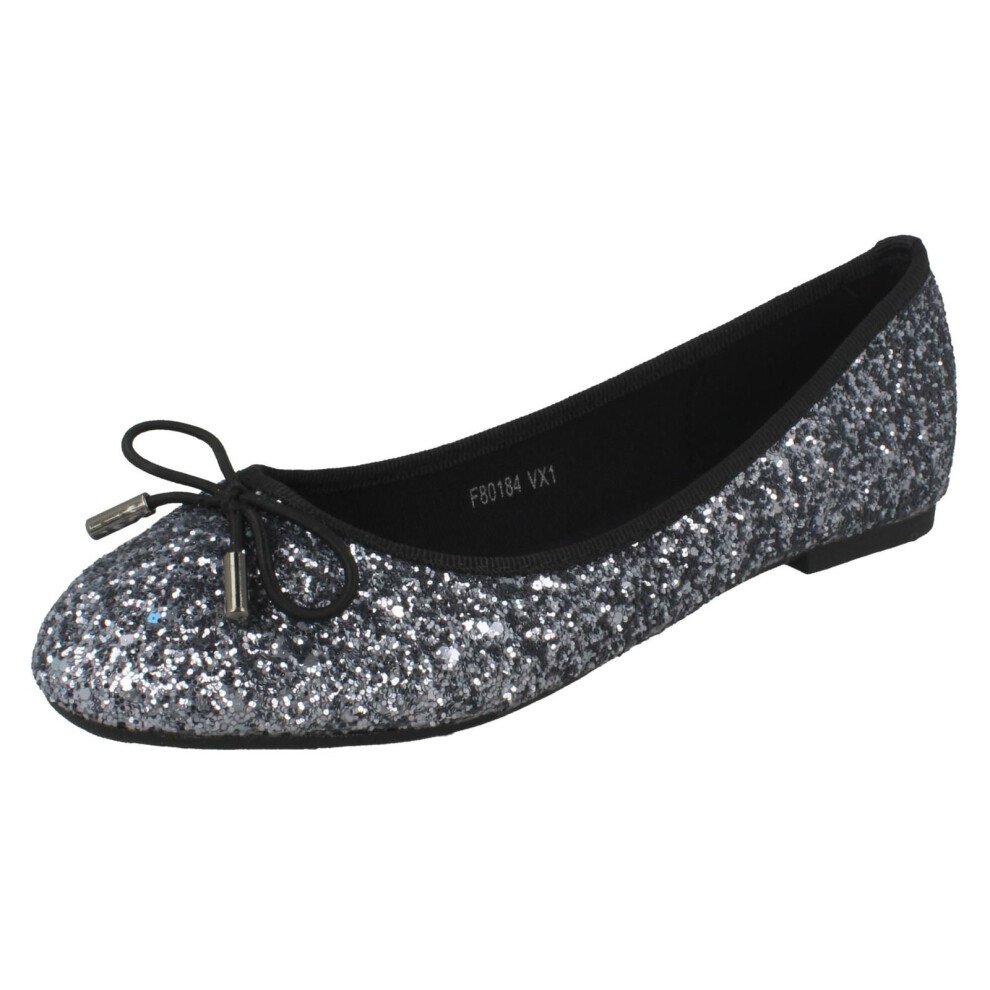 (UK 6, Pewter (Grey)) Ladies Anne Michelle Glittery Ballerina Shoes